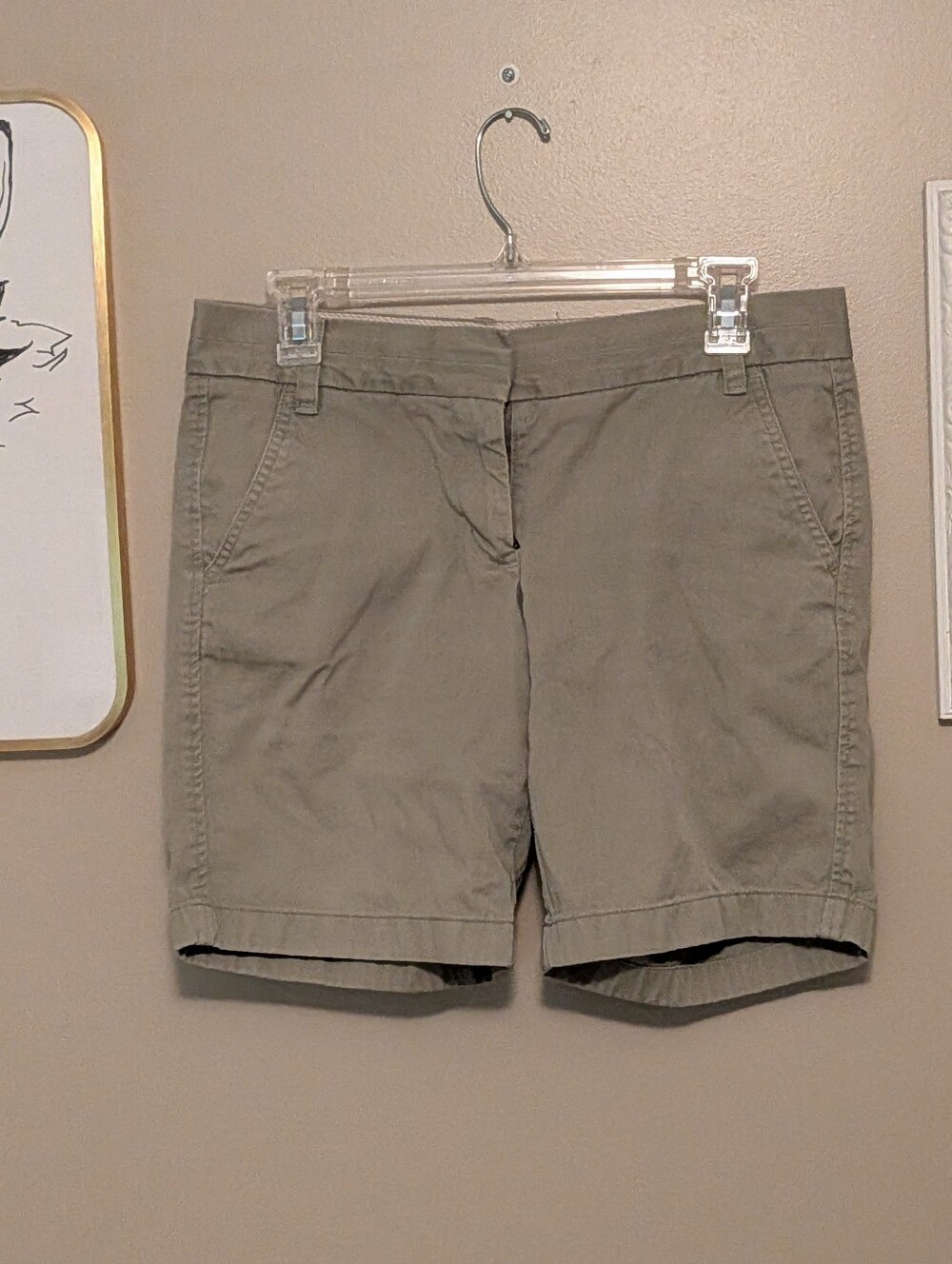 J. Crew Chino 100% Cotton Broken-In Olive Green Bermuda Shorts
